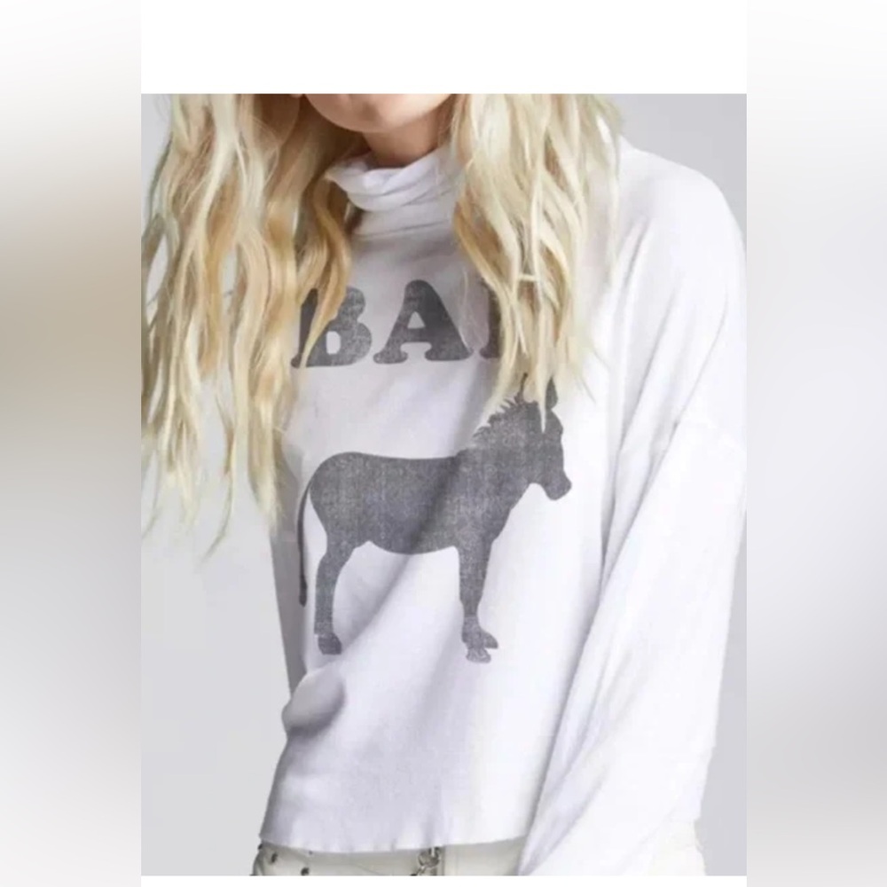 Recycled Karma Women's Bad Donkey Turtleneck Tee White  Long Sleeve M NWT